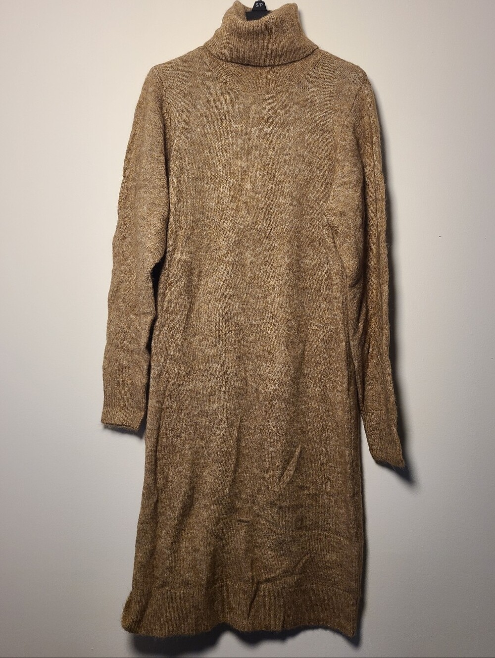 YAS Turtleneck Knit Sweater Dress Camel Womens Size Medium